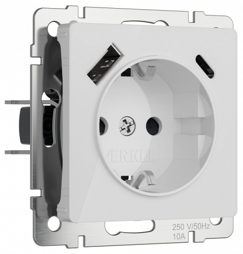 Розетка с заземлением и со шторками и 2хUSB, без рамки Werkel белый акрил W1171741 в Нижнем Новгороде