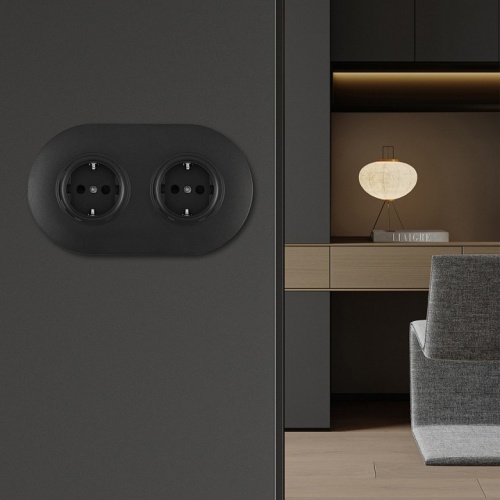 Розетка с заземлением и со шторкой Arte Milano SET08-2 SET08-2-40-1x2 black в Нижнем Новгороде фото 2