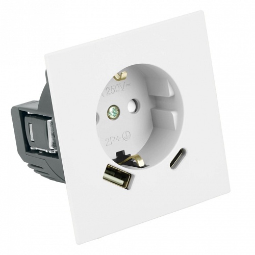 Розетка с заземлением и со шторкой и 2хUSB type A и C, без рамки Stekker Мия 50438 в Нижнем Новгороде фото 5
