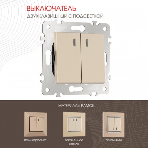Выключатель двухклавишный с подсветкой без рамки Arte Milano 203 203.31-2.shampan в Нижнем Новгороде фото 6