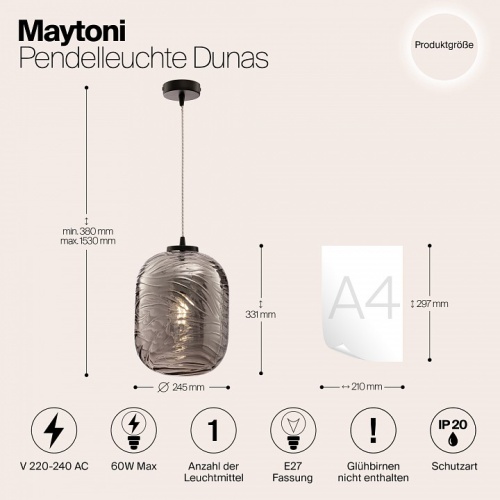 Подвесной светильник Maytoni Dunas P058PL-01B в Слободском фото 6