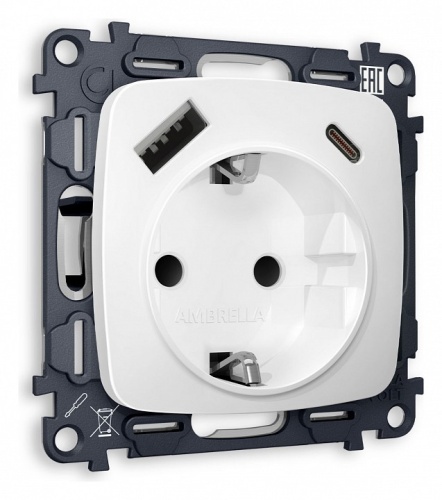Розетка с заземлением и 2хUSB type A и C, без рамки Ambrella Volt OMEGA MO130010 в Нижнем Новгороде