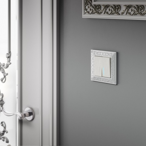 Выключатель проходной двухклавишный с подсветкой без рамки Werkel перламутровый рифленый W1122113 в Нижнем Новгороде фото 4