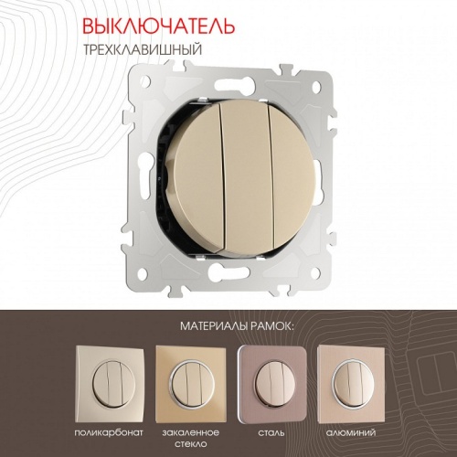 Выключатель трехклавишный без рамки Arte Milano 202 202.30-3.shampan в Нижнем Новгороде фото 7