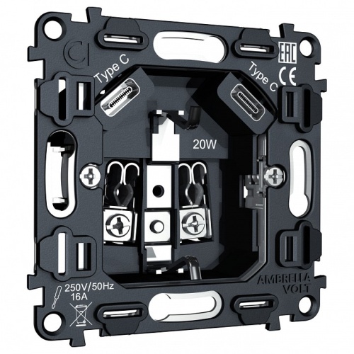 Механизм розетки с заземлением и 2хUSB type C Ambrella Volt QUANT VM165 в Нижнем Новгороде фото 6