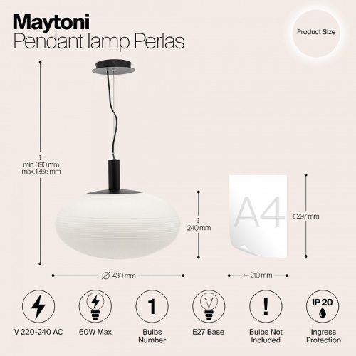 Подвесной светильник Maytoni Perlas P062PL-01W в Чебоксарах фото 2