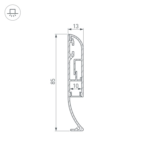 Профиль с экраном ARH-PLINTUS-INT-2500 ANOD+OPAL (Arlight, Алюминий) в Ермолино фото 4