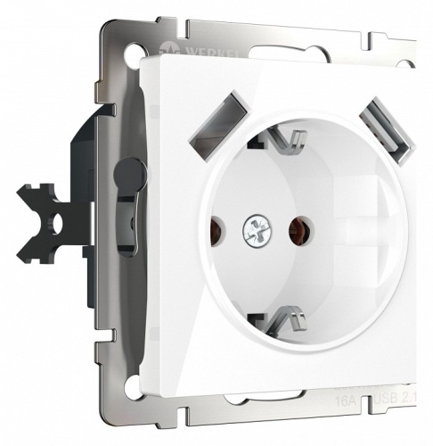 Розетка с заземлением и со шторками и 2хUSB, без рамки Werkel белый W1171501 в Нижнем Новгороде
