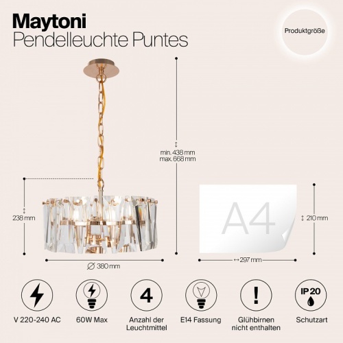 Подвесной светильник Maytoni Puntes MOD043PL-04G в Карачеве фото 3