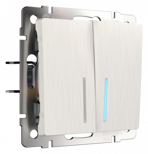 Выключатель проходной двухклавишный с подсветкой без рамки Werkel перламутровый рифленый W1122113 в Нижнем Новгороде