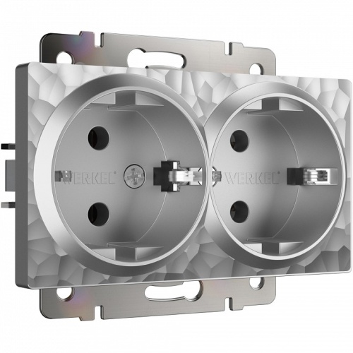 Розетка двойная с заземлением, без рамки Werkel Hammer серебряный W1272006 в Нижнем Новгороде