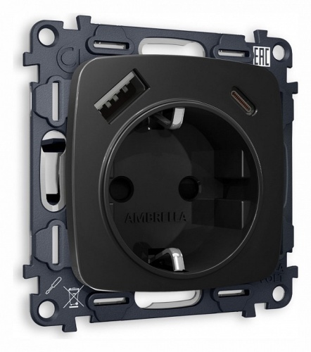 Розетка с заземлением и 2хUSB type A и C, без рамки Ambrella Volt OMEGA MO810010 в Нижнем Новгороде