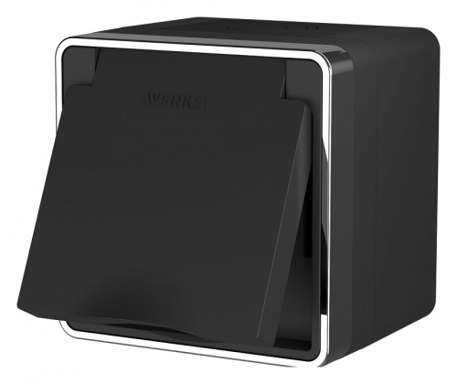 Розетка влагозащищенная с заземлением и со шторками с крышкой Werkel Gallant (черный/хром) W5071235 в Нижнем Новгороде
