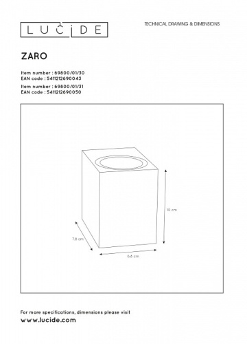 Накладной светильник Lucide Zaro 69800/01/31 в Чебоксарах фото 4