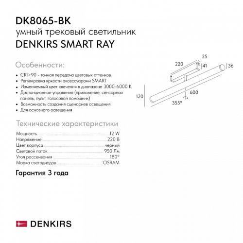 Светильник на штанге Denkirs SMART RAY DK8065-BK в Нижнем Новгороде фото 2