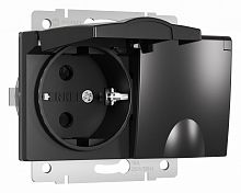 Розетка двойная влагозащищенная с заземлением и со шторками, без рамки с крышкой Werkel черный матовый W1172208 в Нижнем Новгороде