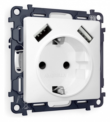 Розетка с заземлением и со шторкой и 2хUSB type A, без рамки Ambrella Volt ALFA MA129010 в Нижнем Новгороде