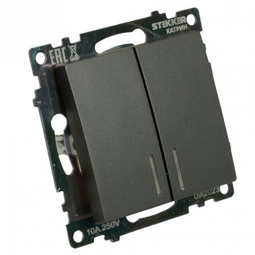 Выключатель двухклавишный с подсветкой без рамки Stekker Катрин 49409 в Нижнем Новгороде фото 4