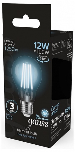 Лампа светодиодная Gauss Filament E27 12Вт 4100K 102902212 в Нижнем Новгороде фото 5