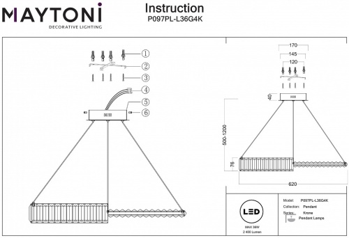 Подвесной светильник Maytoni Krone P097PL-L36G4K в Пскове фото 3