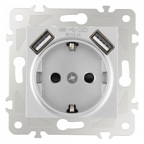 Розетка с заземлением и со шторкой и 2хUSB, без рамки Arte Milano am-203 203.47-1.silver в Нижнем Новгороде