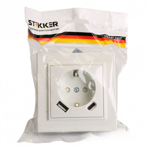 Розетка с заземлением и 2хUSB type A и C Stekker Эрна 50076 в Нижнем Новгороде фото 4