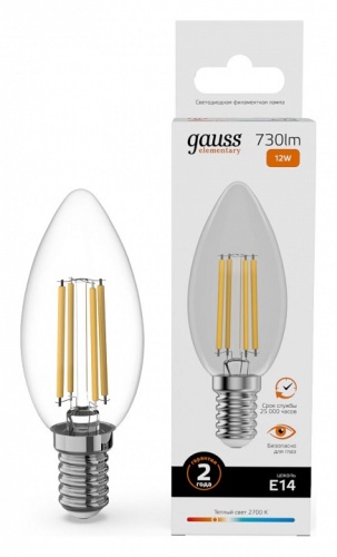 Лампа светодиодная Gauss Filament Elementary E14 12Вт 2700K 32112 в Нижнем Новгороде