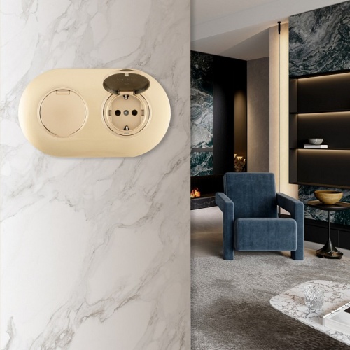 Розетка с заземлением и шторкой, с крышкой Arte Milano SET08-2 SET08-2-41-1x2 shampan в Нижнем Новгороде фото 2