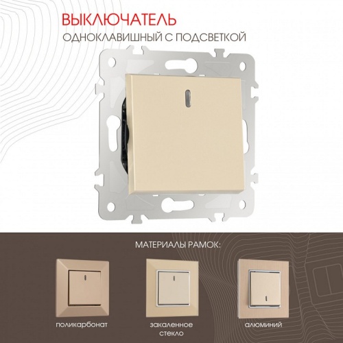 Выключатель одноклавишный с подсветкой без рамки Arte Milano 203 203.31-1.shampan в Нижнем Новгороде фото 6
