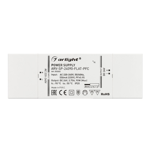 Блок питания ARV-SP-24090-FLAT-PFC (24V, 3.75A, 90W) (Arlight, IP20 Пластик, 5 лет) в Старом Осколе фото 4