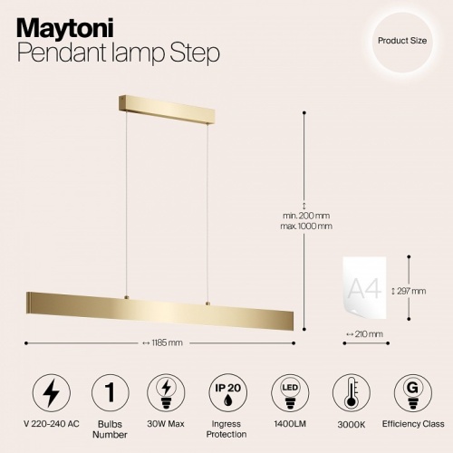 Подвесной светильник Maytoni Step P010PL-L30G3K в Старом Осколе фото 3