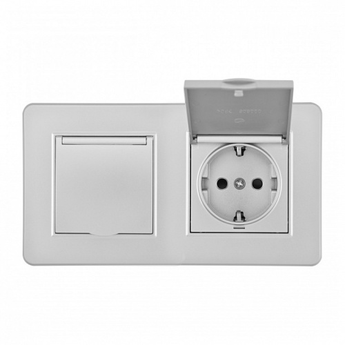 Розетка с заземлением и шторкой, с крышкой Arte Milano SET16-2 SET16-2-41-1x2 silver в Нижнем Новгороде