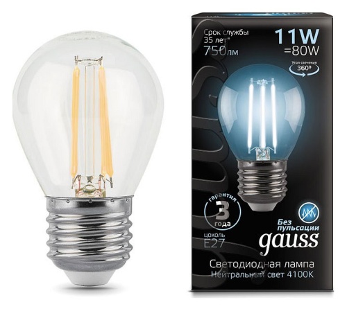 Лампа светодиодная Gauss LED Filament E27 11Вт 4100K 105802211 в Нижнем Новгороде