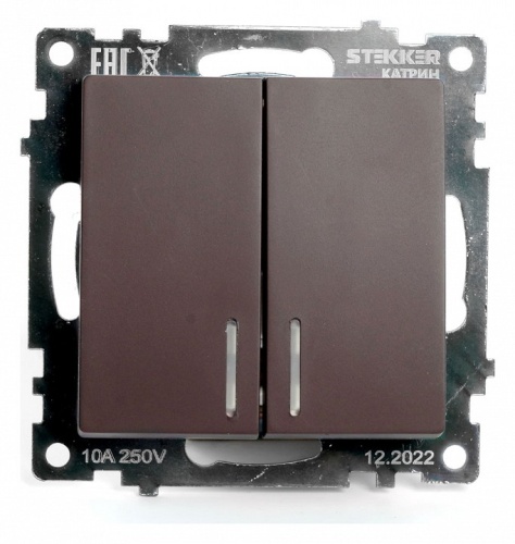 Выключатель двухклавишный с подсветкой без рамки Stekker Катрин 49021 в Нижнем Новгороде