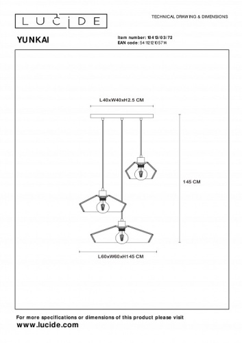 Подвесной светильник Lucide Yunkai 10413/03/72 в Нижнем Новгороде фото 6