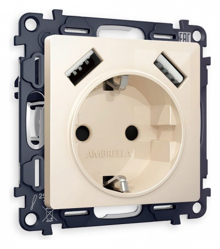 Розетка с заземлением и со шторкой и 2хUSB type A, без рамки Ambrella Volt ALFA MA309010 в Нижнем Новгороде