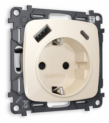 Розетка с заземлением и 2хUSB type A и C, без рамки Ambrella Volt OMEGA MO310010 в Нижнем Новгороде