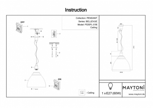 Подвесной светильник Maytoni Bellevue P535PL-01B в Нижнем Новгороде фото 6