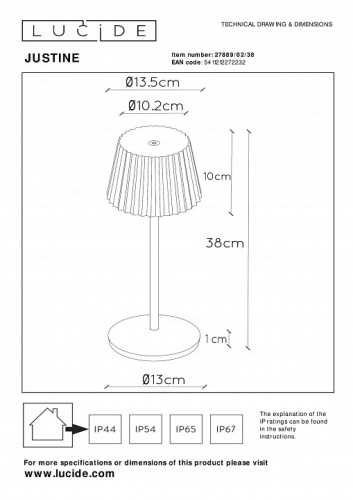 Настольная лампа декоративная Lucide Justine 27889/02/38 в Нижнем Новгороде фото 2