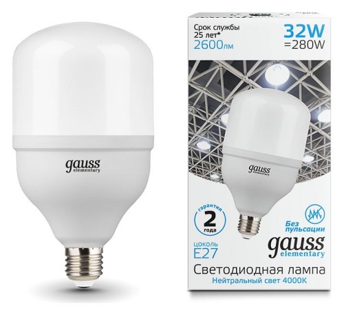 Лампа светодиодная Gauss Elementary LED T100 E27 32Вт 4000K 63223 в Нижнем Новгороде