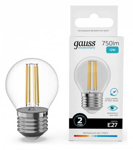 Лампа светодиодная Gauss Filament Elementary E27 12Вт 4100K 52222 в Нижнем Новгороде