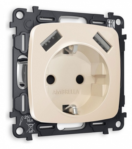 Розетка с заземлением и 2хUSB type A, без рамки Ambrella Volt OMEGA MO309010 в Нижнем Новгороде