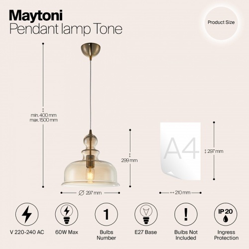 Подвесной светильник Maytoni Tone P001PL-01BZ в Белокурихе фото 3