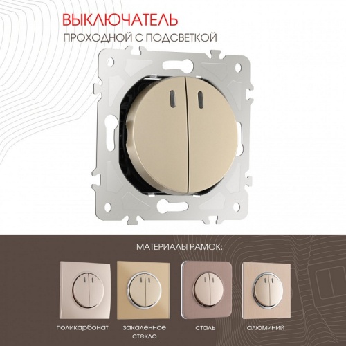 Выключатель проходной двухклавишный с подсветкой без рамки Arte Milano 202 202.33-2.shampan в Нижнем Новгороде фото 7