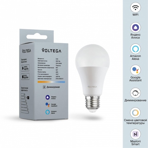 Лампа светодиодная с управлением через Wi-Fi Voltega Wi-Fi bulbs E27 9Вт 2700-6500K 2429 в Сургуте фото 5