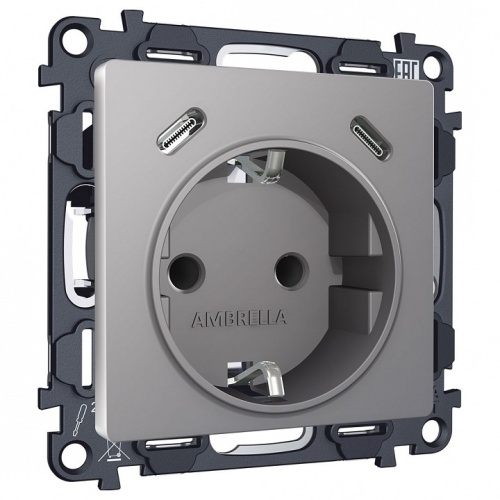 Розетка с заземлением и 2хUSB type C, без рамки Ambrella Volt ALFA MA510510 в Нижнем Новгороде