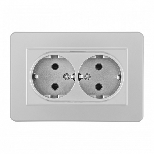 Розетка двойная с заземлением и со шторкой Arte Milano SET16-2 SET16-double-40-2 silver в Нижнем Новгороде