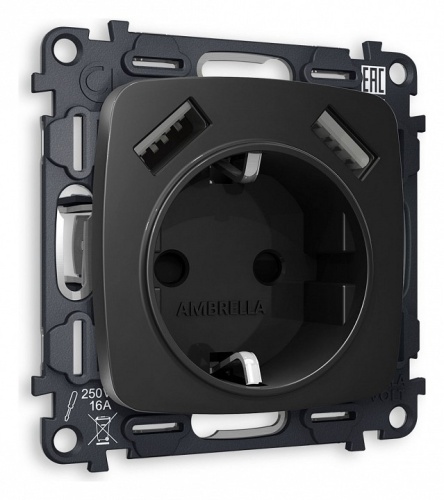 Розетка с заземлением и 2хUSB type A, без рамки Ambrella Volt OMEGA MO809010 в Нижнем Новгороде