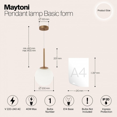 Подвесной светильник Maytoni Basic form MOD321PL-01G3 в Чебоксарах фото 4