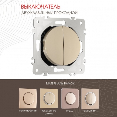 Выключатель проходной двухклавишный с подсветкой без рамки Arte Milano 202 202.32-2.shampan в Нижнем Новгороде фото 7